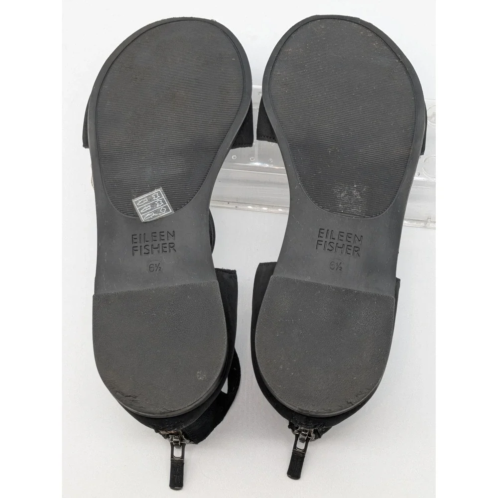 Eileen Fisher Womens Sandals 6.5 Black Ankle Zip Flat Strappy Minimalist